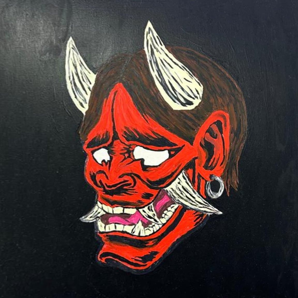 El Diablo, pintura sobre tela en el local